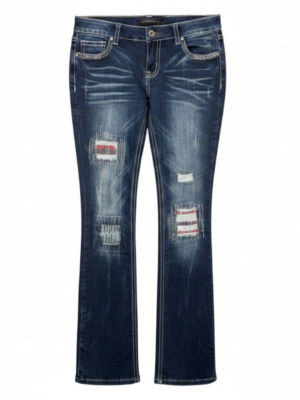Distressed Patch Denim Jeans